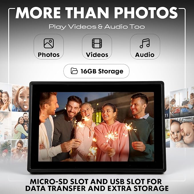 Minolta Smart Photo Frame 10.1 inch - Digital Picture Frame with IPS Touch Screen HD Display, Built-in Free Frameo App and WiFi, Video & Photo Sharing, 16GB Storage (Black)