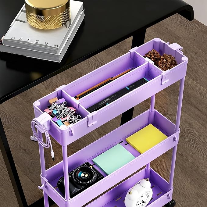 2-piece Set Slim Storage Cart 3 Tier,Bathroom Organizer Rolling Utility,Mobile Shelving Unit Slide Out for Office, Kitchen, Laundry Room & Narrow Places