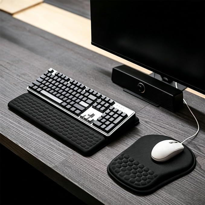 Keyboard Wrist Rest -Ergonomic Keyboard Stand with Wrist Rest- with Carpal Tunnel Pain Relief Massage Bumps and Full Memory Gel Design - Ideal Frequent Computer (Black)