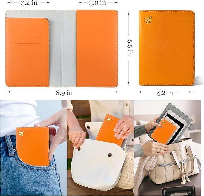 Passport Holder for Travel Essentials,RFID Blocking Passport Cover Case for Travel Accessories,Travel Wallet for Women Men (Orange)