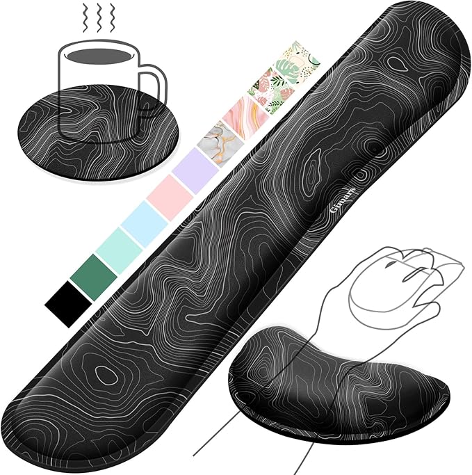 Gimars Enlarge Silky and Superfine Fabric Gel Memory Foam Keyboard Wrist Rest Set, Ergonomic Keyboard Mouse Wrist Support for Typing Pain Relief, Comfort for Office, Gaming, Computer-Map Pattern
