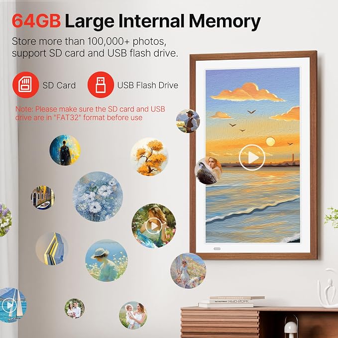 FANGOR 21.5" Large Digital Picture Frame 64GB, WiFi Photo Frame 1920x1080 FHD IPS Display with Remote Control, Auto-Rotate, Wall Mounted, Share Photos/Videos Via Uhale App/USB/SD (No Touch Screen)