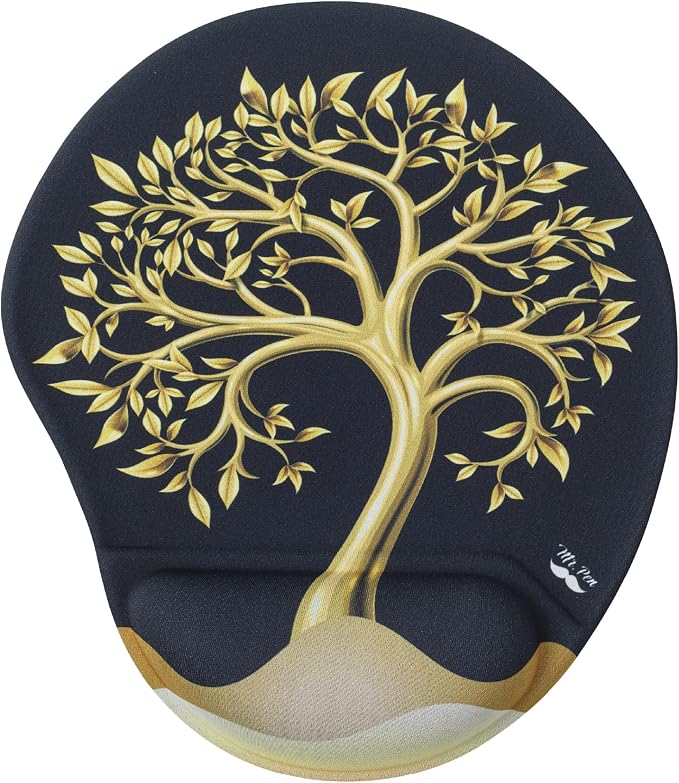 Mr. Pen- Ergonomic Mouse Pad with Wrist Rest, Golden Tree Design | Breathable Fabric with Memory Foam Cushion, Non-Slip Rubber Base, Gel Mouse Pad with Wrist Support