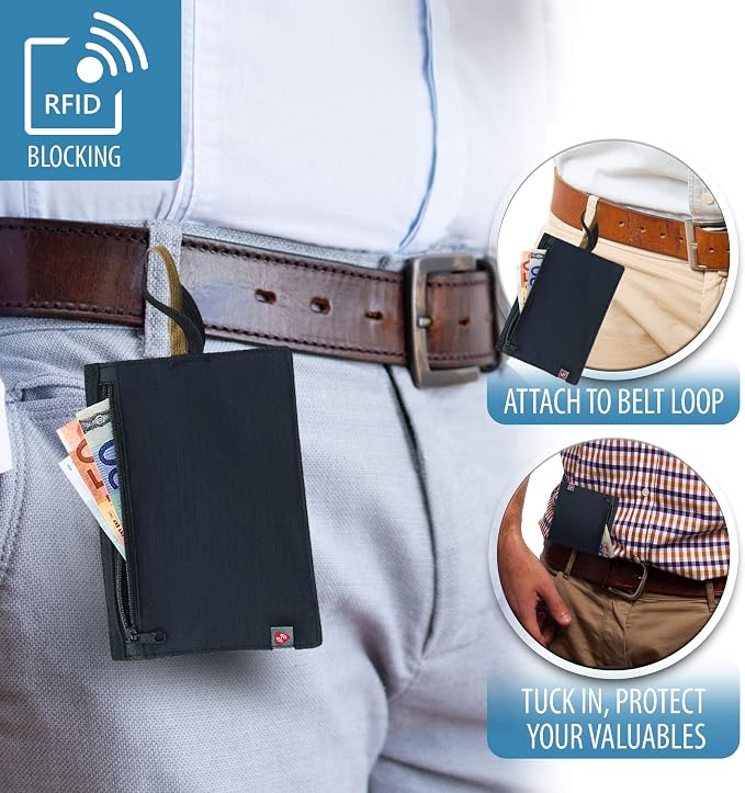 Lewis N. Clark RFID Blocking Money Belt Travel Pouch + Credit Card, ID, Passport Holder for Women & Men, Black, One Size