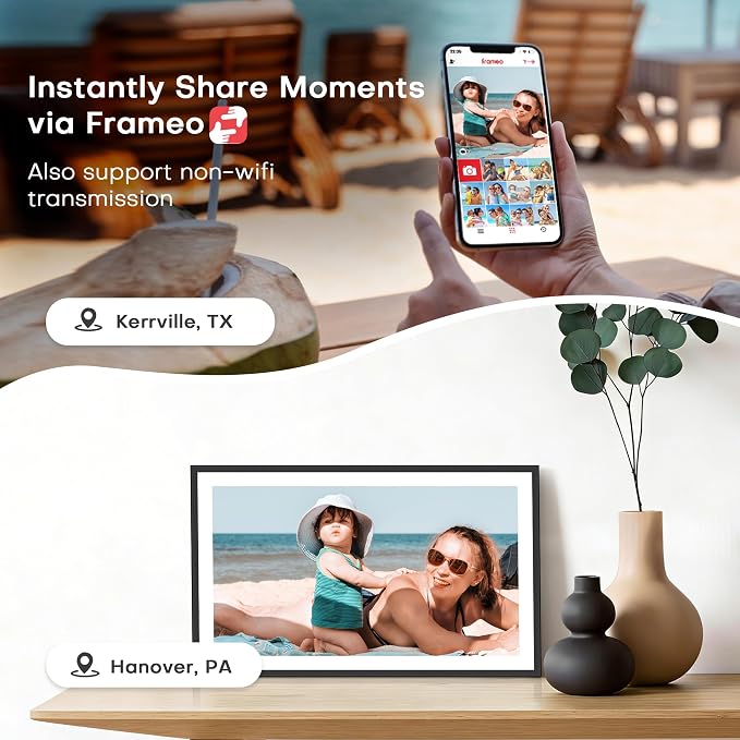 Frameo 15.6" Digital Picture Frame WiFi, Large Digital Photo Frame WiFi, 1920 * 1080 IPS FHD Touchscreen, 32GB Storage, Instant Share Photo Video, Wall-Mountable & Tabletop Display, Gift for Mom