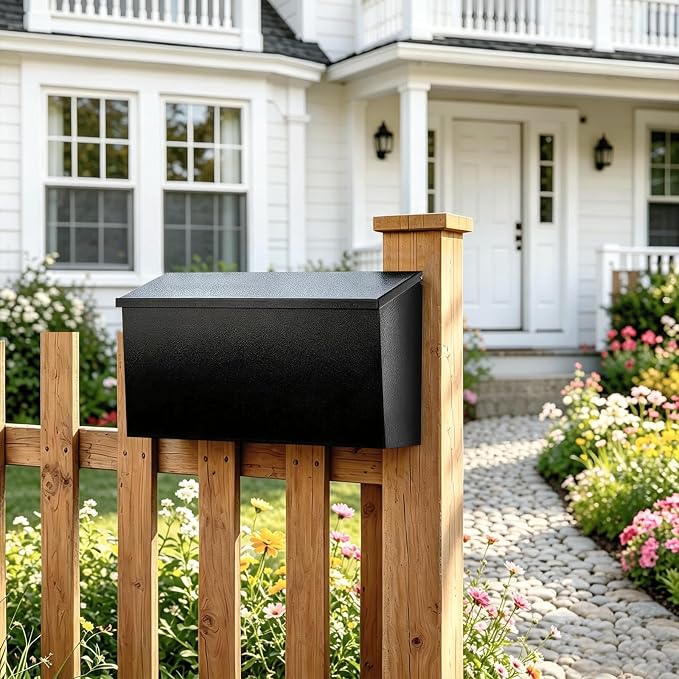 Wall-Mount Mailbox for Outside,Large Capacity Mail Box Waterproof and Rust-Resistant, Galvanized Steel Metal Post Box, Mailboxes for House, 15.7"x9.9"x4.9" Black