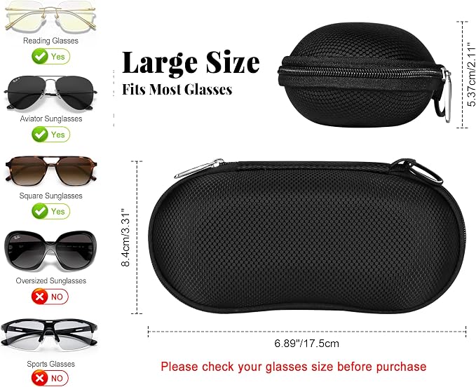 RayLove Sunglasses Case Hard Shell, Crush Resistant Eyeglass Case with Zipper, Lightweight Sunglasses Travel Case