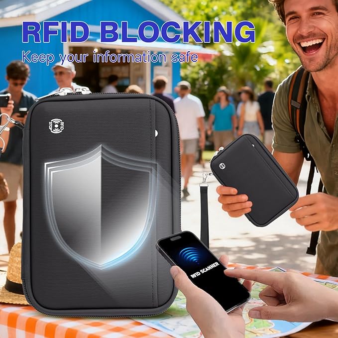WALNEW Passport Holder for Travel Family, RFID Blocking Passport Wallet | Travel Document Organizer Holds up to 5-6 Passports, Water Resistant Travel Wallet Passport Pouch, Travel Essentials