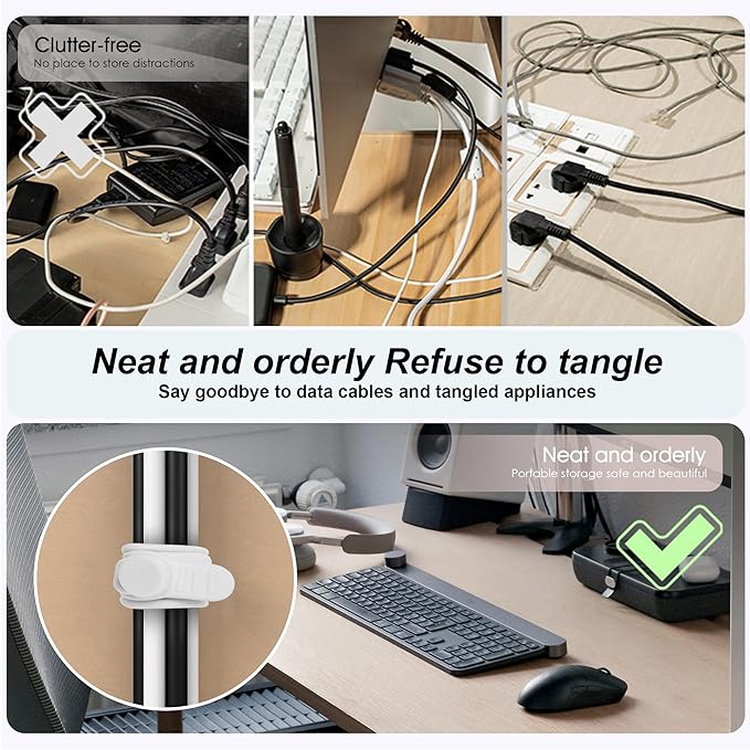 16Pcs 4.2" Silicone Cable Ties Cord Organizer for Cable Management, Reusable Cable Organizer Electronic Accessories in Home,Office,Kitchen,School,Travel (Black & White)