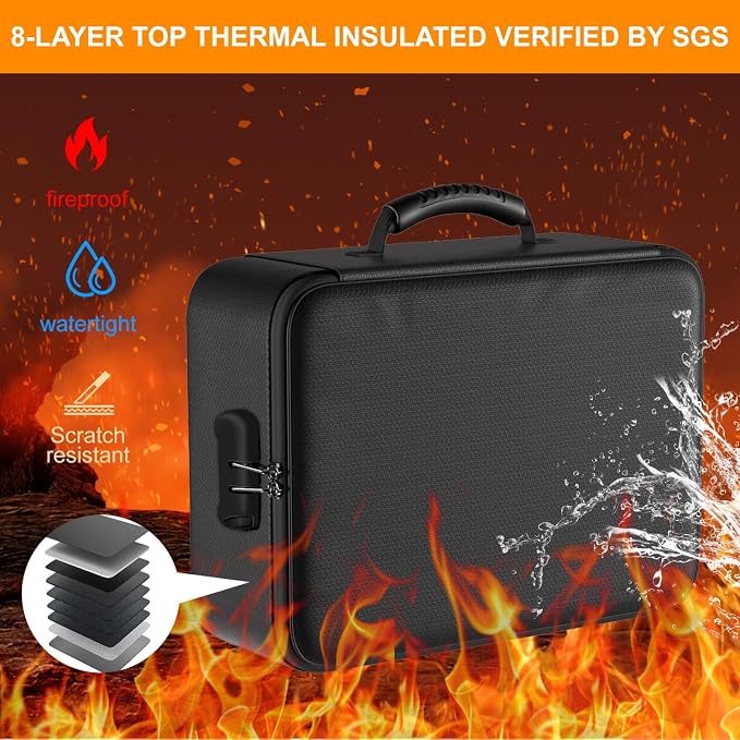 Fireproof File Organizer with Lock, Document Box with 13 Pockets | 5200℉ Multi-Layer File Organizer Box with Lock,Portable Home Travel Safe Storage for Important Documents and More