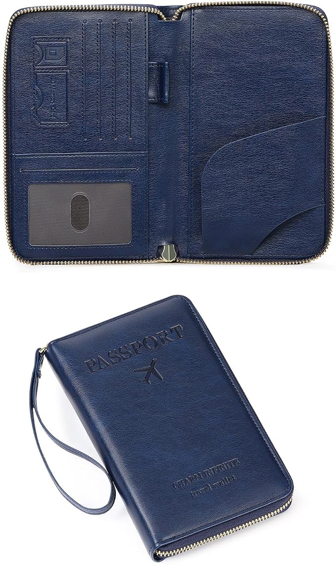 Leather RFID Blocking Passport Holder Travel Wallet, Passport Cover/Travel Wallet for Women/Men with