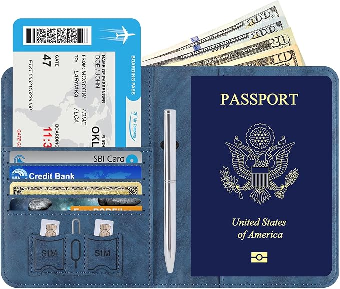 Airtag Passport Holder for Travel Essentials, RFID Passport Cover | Rfid Blocking Wallet, Synthetic Leather Case, Vacation Travel Accessories, For Women Men