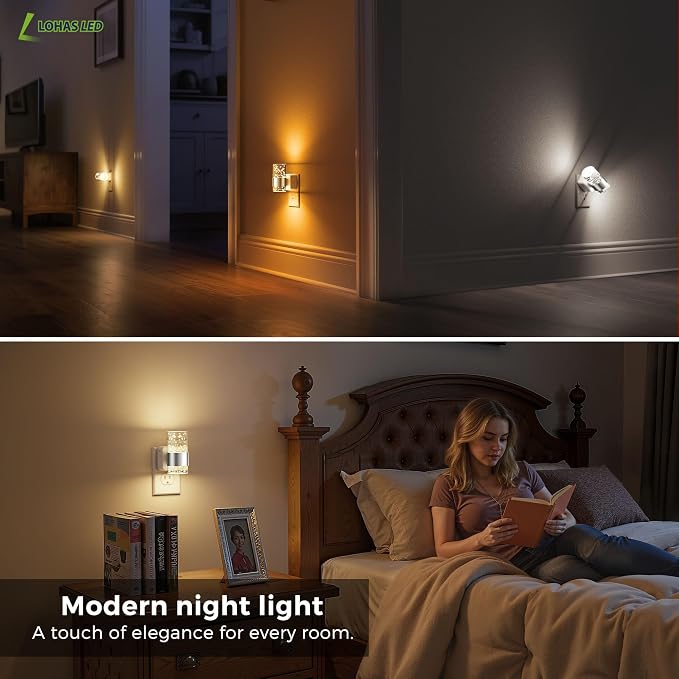 L LOHAS LED Night Lights Plug into Wall, Dimmable Night Light with Dusk-to-Dawn Sensor, Soft White/Cool White/Amber 3 Color Light, Adjustable Brightness, Rotatable Plug, Bubble Nightlight for Hallway