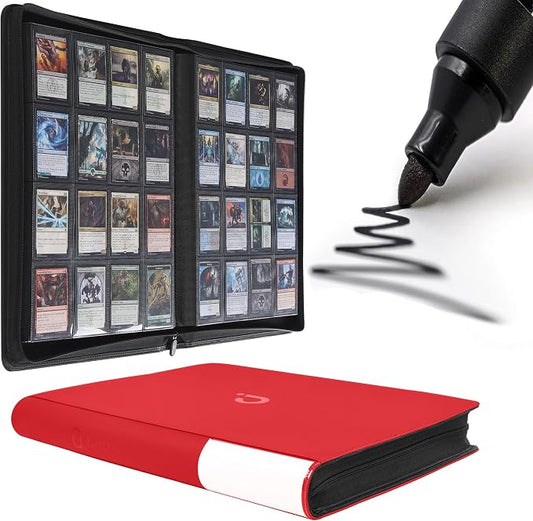 D DACCKIT Card Binder 16 Pocket - Fits 1024 Cards，4X4 Ringless Card Album with Sleeves for Trading Cards & Sports Cards（Model A，Classic Red）