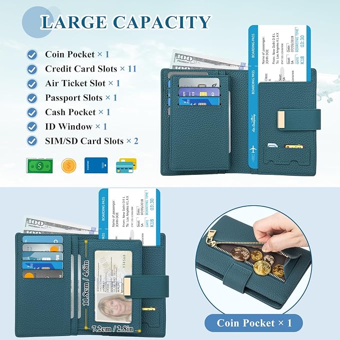 BKNOOU Slim Passport Holder RFID Blocking for Man & Women, Small Passport Holder with Airtag for Travel Compact Leather Passport Wallet Airtag, Zipper Coin Pocket Passport Cover Holder Card, Cash