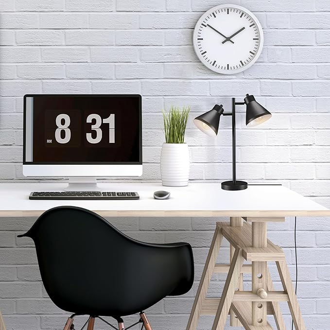 Globe Electric 18" 2-Light Desk Lamp, Industrial Design, Pivoting Heads, Matte Black Finish, Dual On/Off Switches, E26 Base, 52999