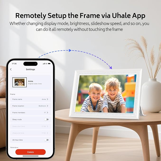 Uhale 10.1 Inch Digital Picture Frame 32GB Momery White WiFi Electronic Photo Frame IPS HD Touch Screen Display Share Photos/Videos Instantly Anywhere Gifts for Mom Dad Grandparents