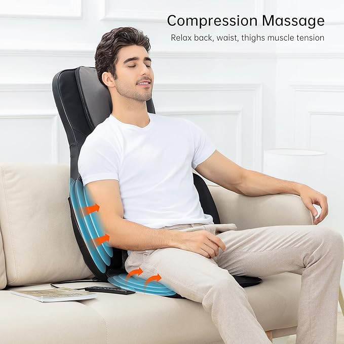 Snailax Shiatsu Back Massager with Heat, 3D Kneading Massage Chair Pad, Neck Back Massager for Back Pain Relief Deep Tissue, Chair Massager for Men Women