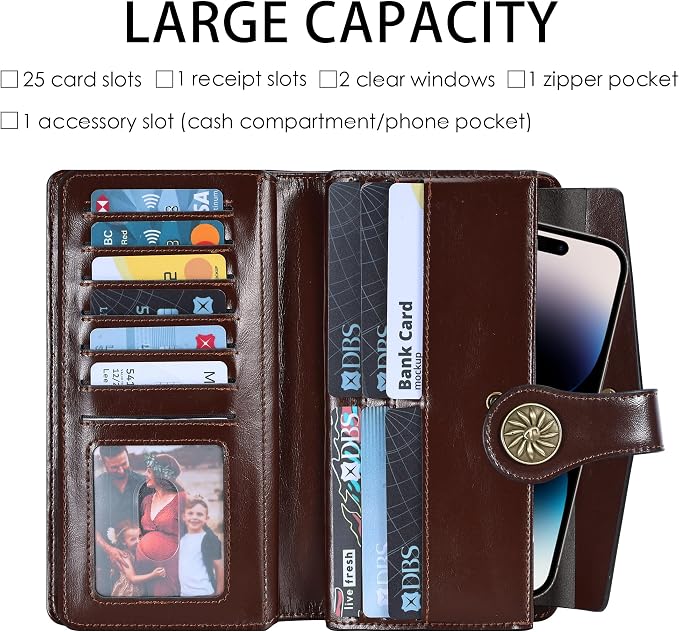 Travelambo Women's Wallet RFID Blocking Trifold Clutch Large Capacity Credit Card Holder Travel Purse
