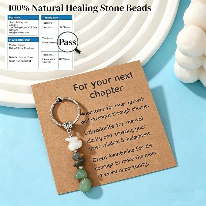 GINAZL Natural Crystals Keychain Gift for New Beginnings, New Beginnings Gifts for Coworker Anxiety Relief Keychain for Women