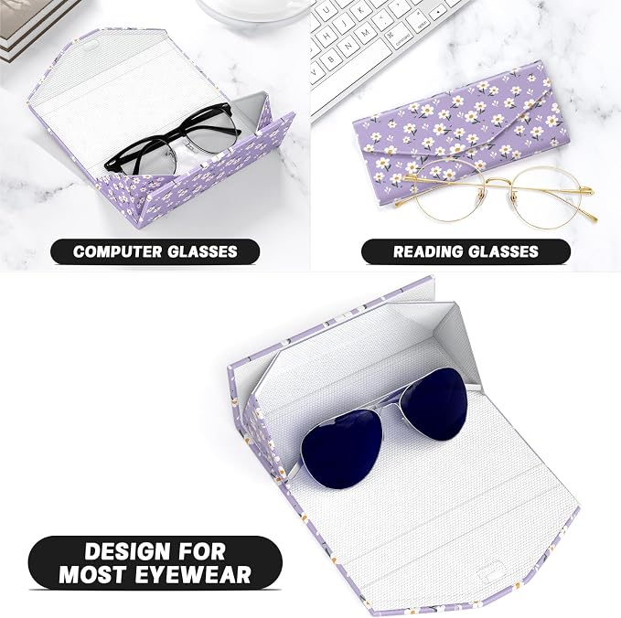 Sunglasses Case, Foldable Glasses Case, Magnetic PU Leather Hard Shell Folding Eyeglass Holder Box, Collapsible Unisex