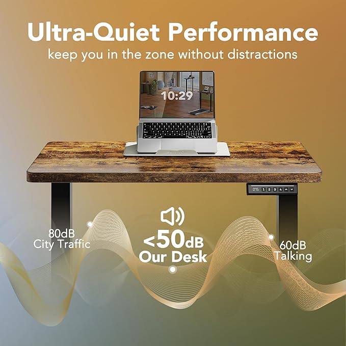 HUANUO 32" Small Electric Standing Desk Adjustable Height, 4 Memory Height Settings, Sit Stand Up Desk for Home Office & Computer Workstation, Vintage Brown