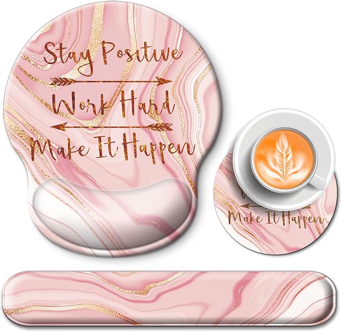 Mouse Pad and Keyboard Wrist Rest Support,Ergonomic Mouse Pad Set | Mousepad With Coaster and Non-Slip PU Base,Pain Relief for Desk Desktop Gaming, Computer,Office -Beach