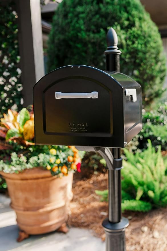 Architectural Mailboxes 950020B-10 Centennial Postmount Mailbox, XL, Black | Galvanized steel build for outside with rust-resistant powder-coat finish and a magnetic door closure. USPS approved.