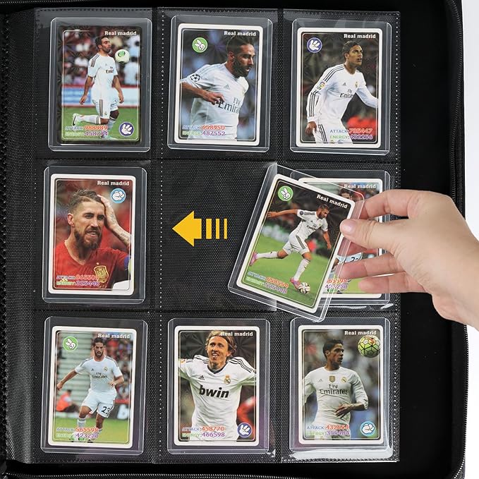 9-Pocket Toploader Binder, Holds 288 Cards in 3x4" Rigid Hard Cases, Premium PU Leather Zippered Trading Card Album for TCG & Sports Cards, Waterproof & Anti-Scratch - Red