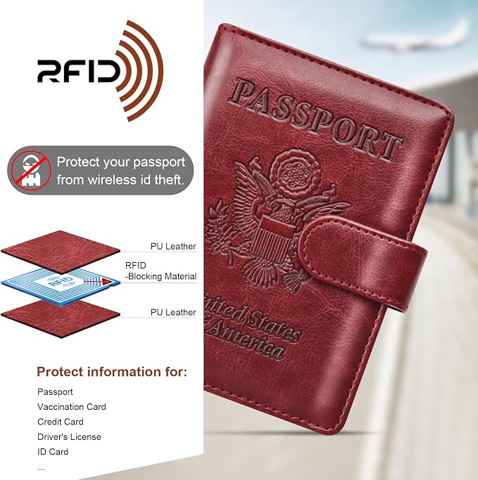 Herain Passport Holder for Travel Essentials, 2 Pcs Passport Cover Wallet Case Travel Gifts Women Men Family, RFID Passports Book Card Holders Travels Cruise Accessories Must Haves