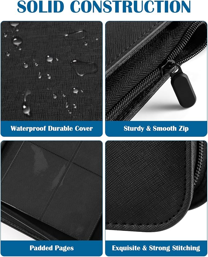 Top Loader Binder 4 Pocket for 144 Toploaders, Side Loading Toploader Binder for 3 x 4'' Rigid Cards with Zipper Closure, PU Leather Ringless 2x2 Card Binder for MTG/TCG/Sports/Games, Pink