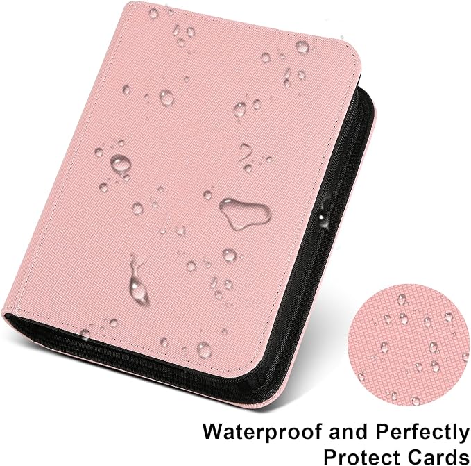 4 Pocket Ringless Side Loading Trading Card Binder, 160 Cards PU Fixed Page Zipper Card Album for TCG Sports Game Cards, Not Fit Top Loaders (Pink)