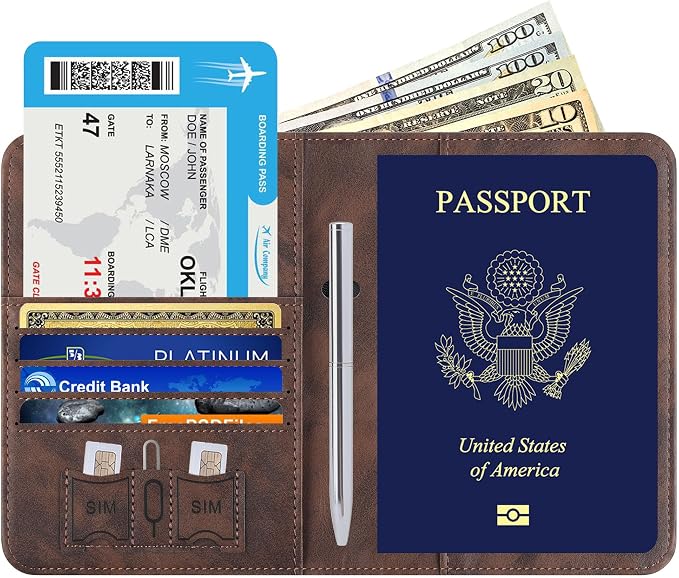 Airtag Passport Holder for Travel Essentials, RFID Passport Cover | Rfid Blocking Wallet, Synthetic Leather Case, Vacation Travel Accessories, For Women Men