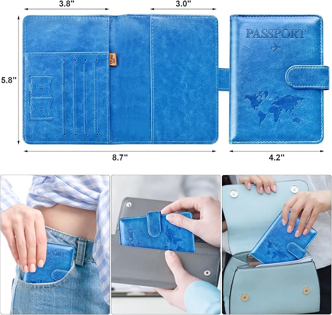 Eoehro Passport Holder for Travel Essentials, Passport Wallet Cover Case for Travel Must Haves Accessories,Passport Book Holders for Women and Men(blue)