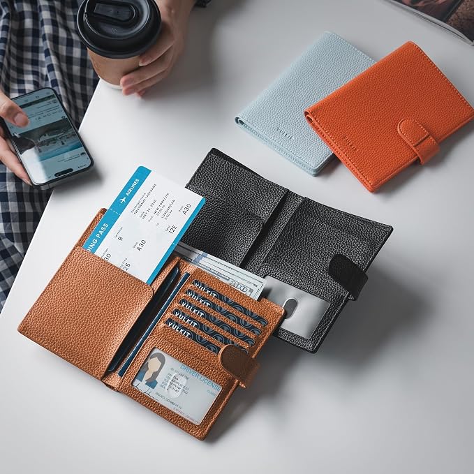 VULKIT Dual Passport Wallet for 2 Passports Airtag Holder RFID Blocking Travel Wallets