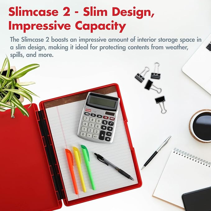 Dexas Slimcase 2 Plastic Clipboard with Storage and Side Opening, Strawberry Red, Office Supplies Clipboards to Organize, Carry and Store, A4 Holder, Style and Functionality Nursing Clipboards