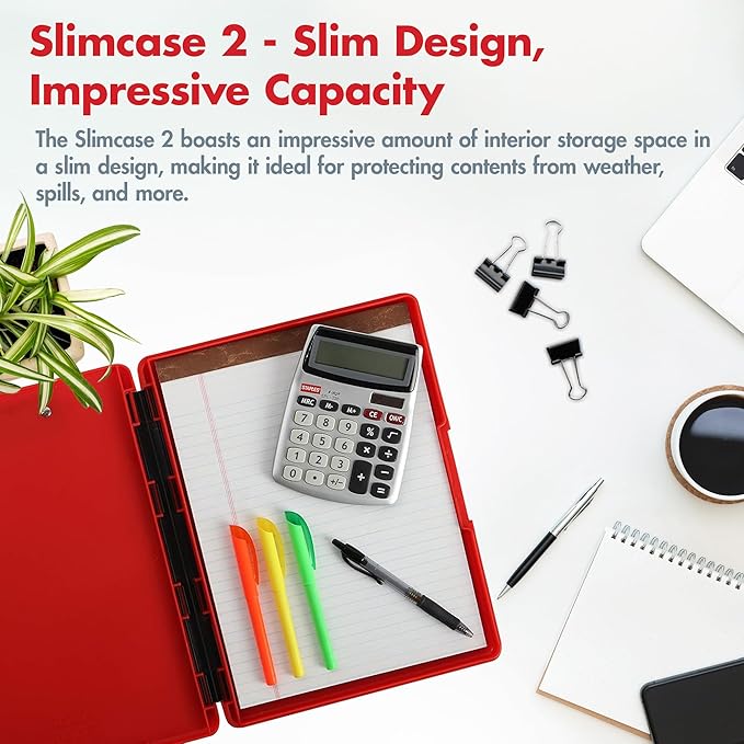 Dexas Slimcase 2 Plastic Clipboard with Storage & Side Opening, Strawberry Red, Office Supplies Clipboards to Organize, Carry & Store, A4 Holder, Style & Functionality Nursing Clipboards (Pack of 6)
