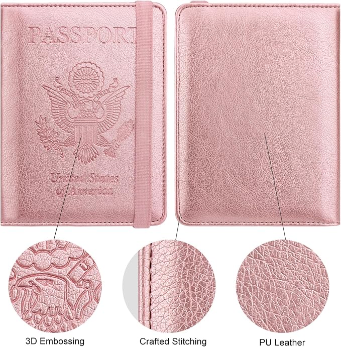 WALNEW Passport Holder for Travel, RFID Passport Wallet, Travel Essentials | PU Leather Passport Cover Case with Pen Holder, Travel Must Haves Accessories, Passport Book Holder for Women