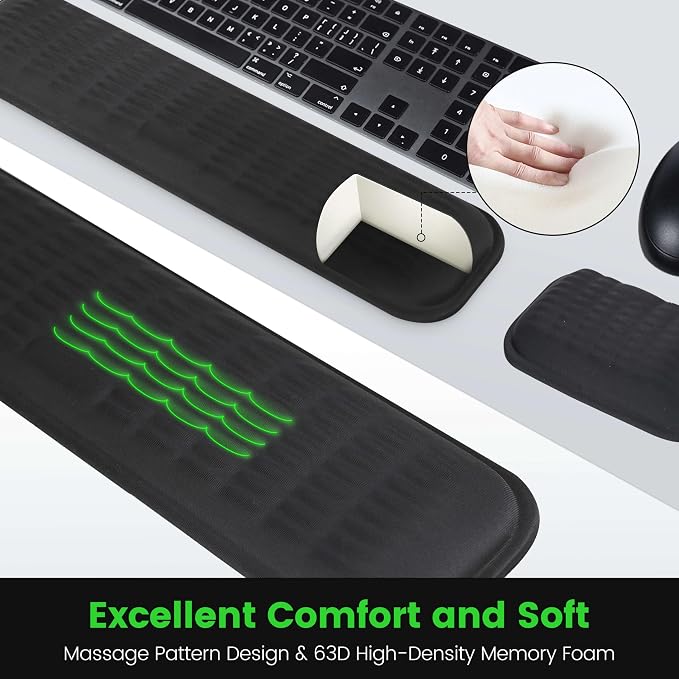 MEKASS Ergonomic Wrist Rest for Keyboard and Mouse, Soft Memory Foam Keyboard Wrist Rest Set with Non-Slip Silicone Base, Easy Typing, Pain Relief, Comfort for Office, Work, Gaming (Blue)