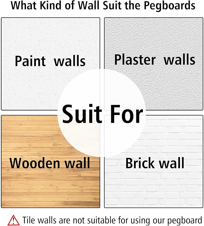 4Pcs Peg Board, Black Pegboard Wall Organizer Panels Wall Mount, ABS Pegboard for Craft Room Garage Kitchen Workshop, ABS Peg Boards Easy Installation