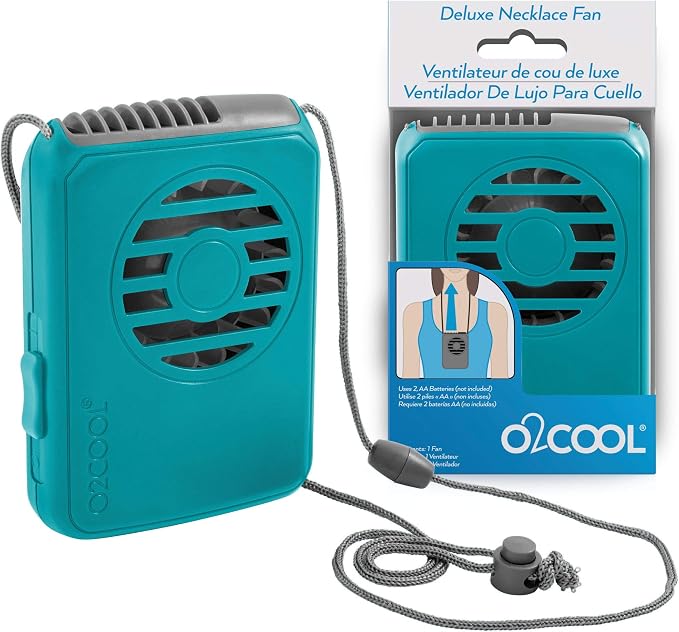 O2COOL Deluxe Necklace Fan Adjustable Lanyard Wearable Fan Teal | Yes
