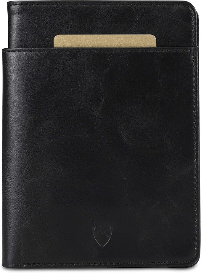 Vaultskin KENSINGTON Passport Holder for Travel, RFID Wallet (Black) | Slim genuine leather book cover, small case for men and women, inner sleeve, cards, cash, scan blocking protection, gift box