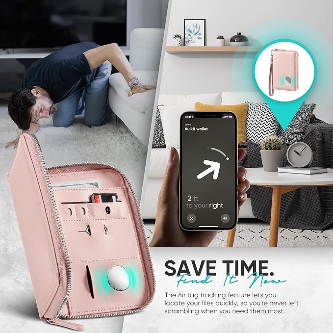 VULKIT Passport Holder for Travel with Airtag Slot RFID Blocking | Premium Nappa Leather Zipper Closure with Wrist Strap Travel Document Organizer for Passport Tickets Cash Cards Sim Cards