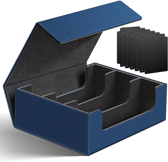 Homthy 1800+ Card Deck Case for Trading Cards, Leather Magnetic Closure Commander Card Storage Box Magic Card Holders Fit for MTG TCG and Sport Cards (Deep Blue)
