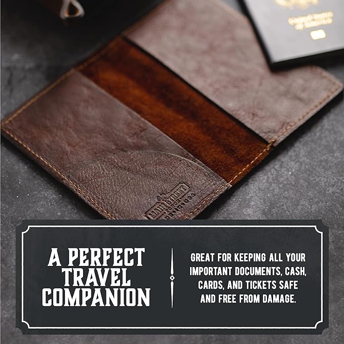 Leather Passport Holder for Men | Made in USA | 3.5" x 5.5" Field Notes Cover | Bootlegger Brown