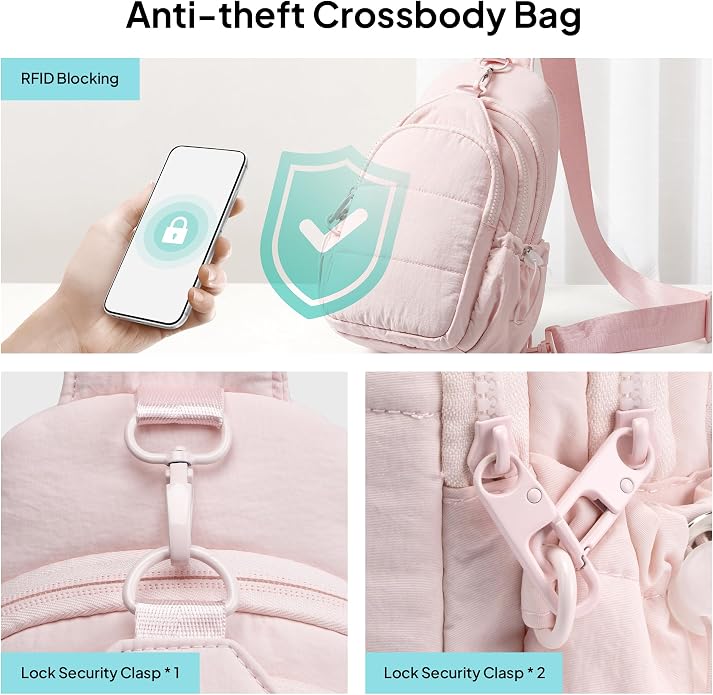 TOPEAST Sling Bag for Women, Anti-Theft Crossbody Bag with RFID Blocking & Small Water Bottle Holder for Travel
