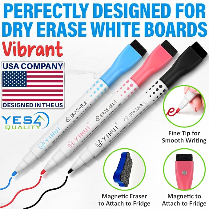 YES4QUALITY Magnetic Dry Erase White Board Sheet for Fridge 12x8 in, with Stain Resistant Technology, Includes 3 Markers and Big Eraser with Magnets, Small Refrigerator Whiteboard Planner