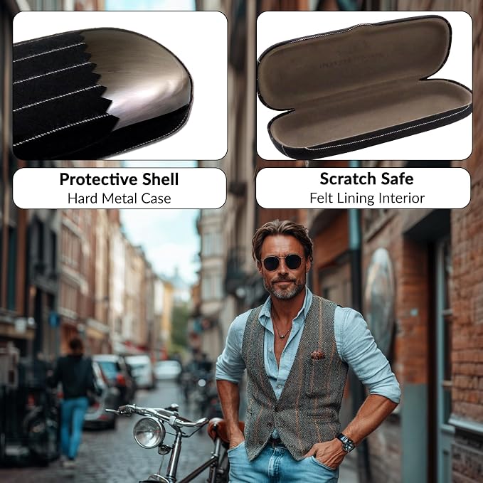 MyEyeglassCase Men Small Glasses case - Eyeglasses Hard Shell Holder Pouch & Cloth-Reading Slim & Narrow Case Heavy Duty