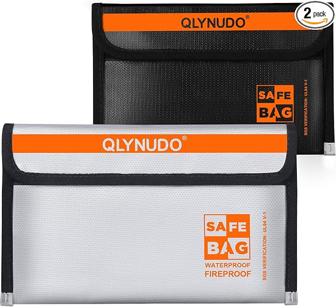 Fire Proof Money Bag for Cash, Small Motorcycle Document Holder, 2-Pack | Fits Cash & Passports | Not A4/Letter | 2200°F Fireproof | Waterproof Zipper | Non-Itchy Silicone