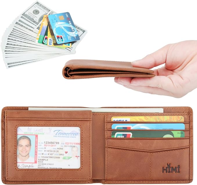 HIMI Wallet for Men-Genuine Leather RFID Blocking Bifold Stylish Wallet With 2 ID Window